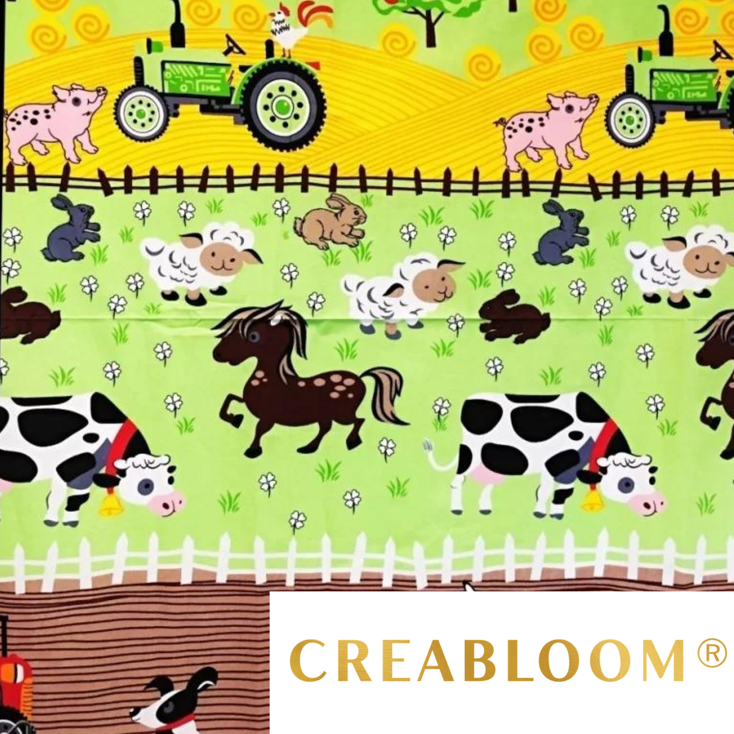 Tissu Coton Motif Animaux De La Ferme