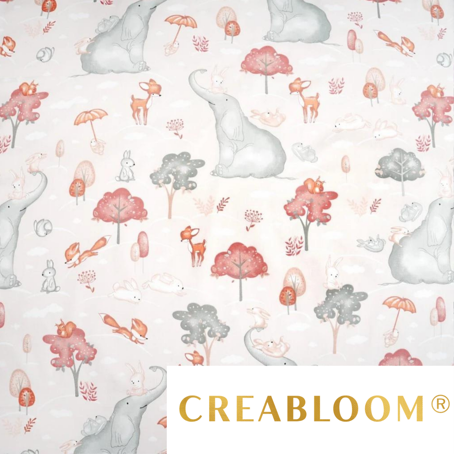 Tissu Coton Motif Grands Éléphants Fond Rose