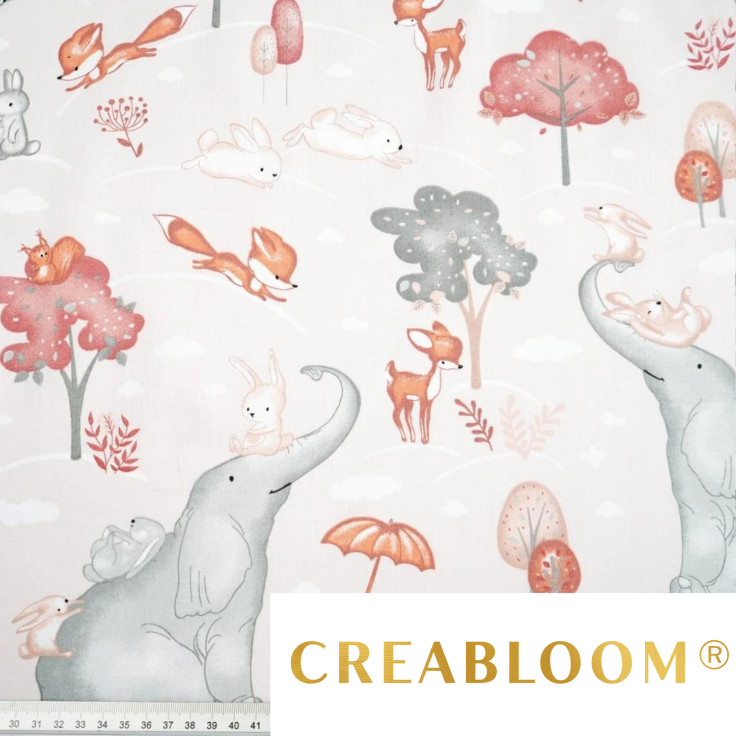 Tissu Coton Motif Grands Éléphants Fond Rose