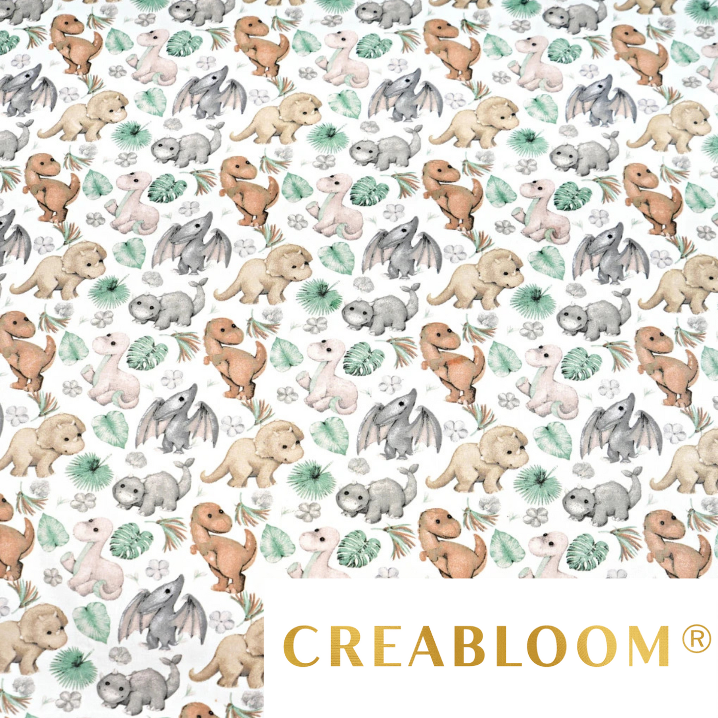 Coupon de Tissu coton Motif dinosaures - 40cm x 50cm