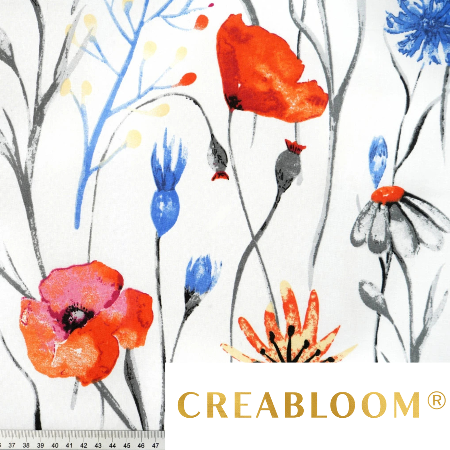 Tela de algodón estampada con flores grandes.