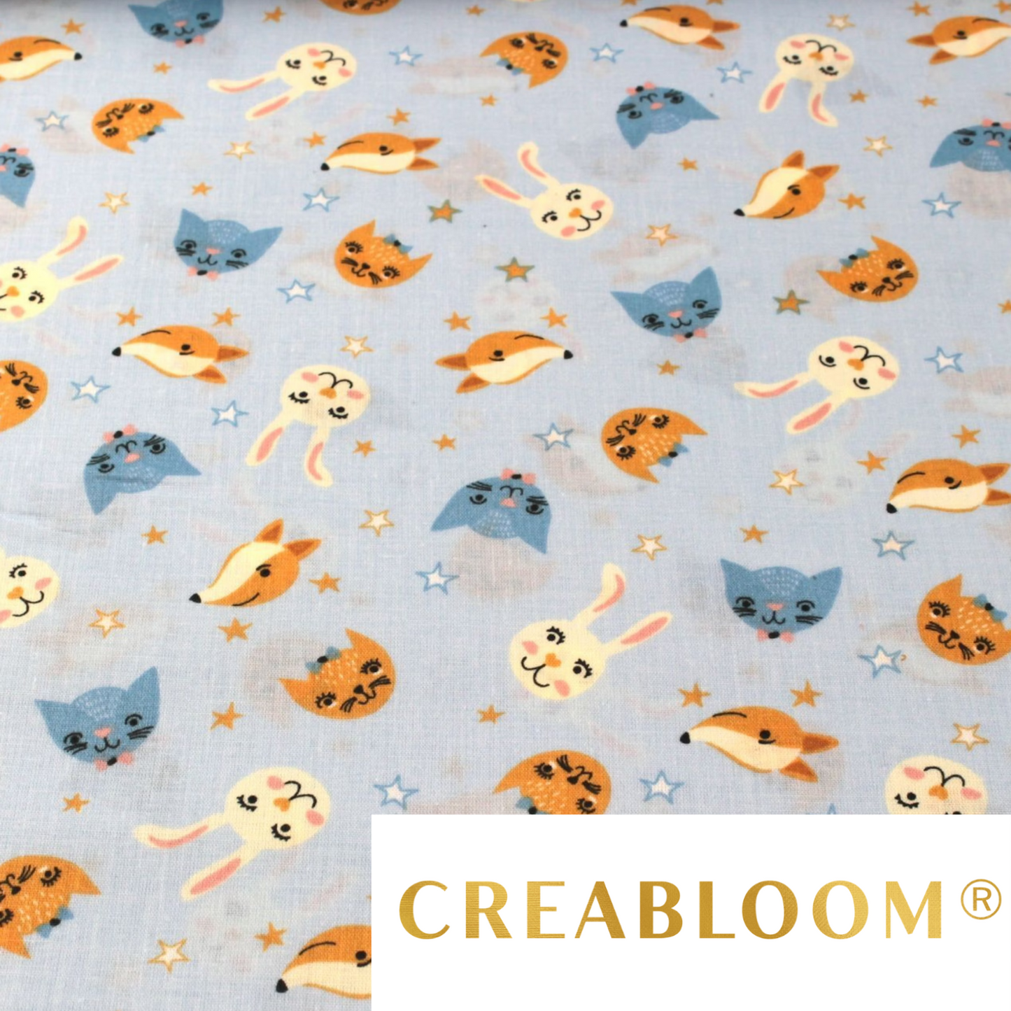 Tissu coton Motif chats, lapins et renards