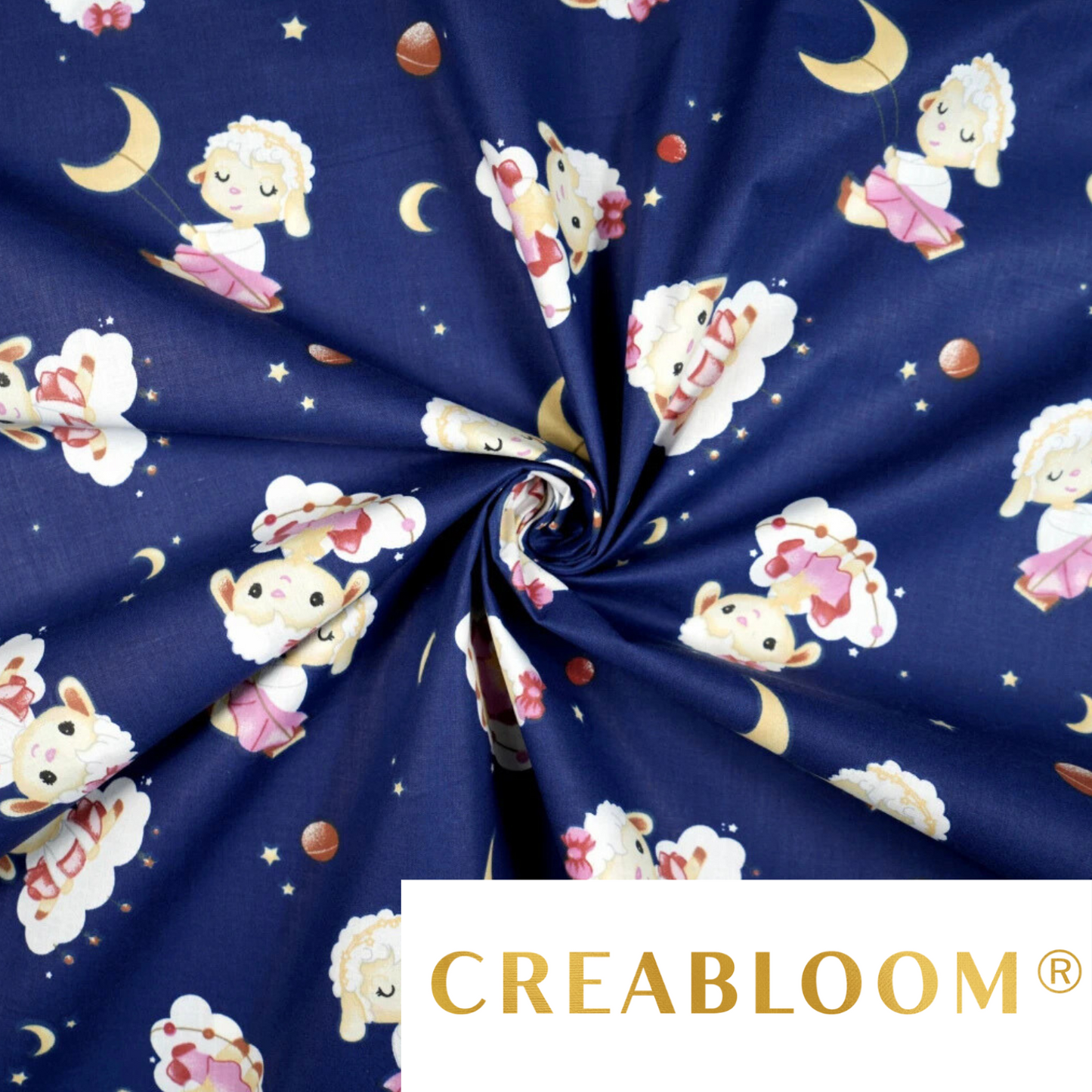 Tissu coton Motif moutons fond bleu marine