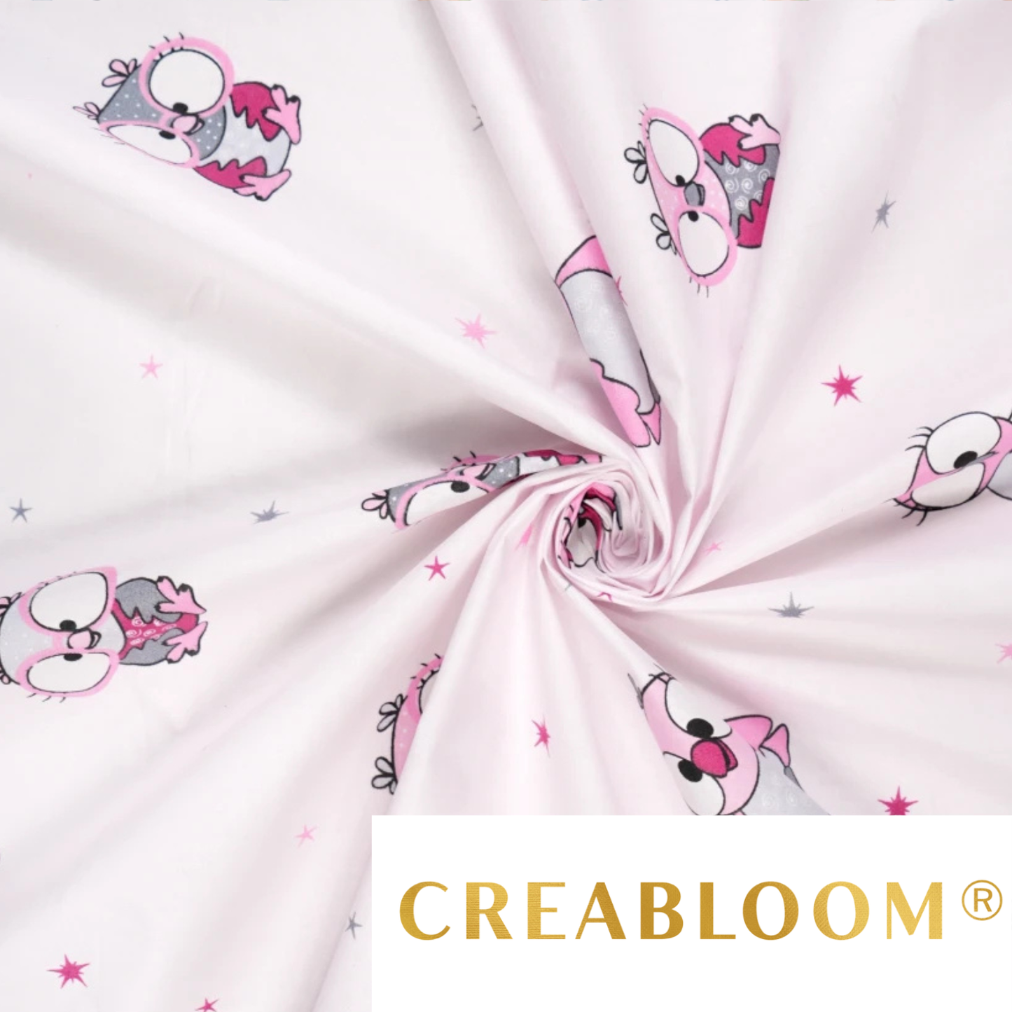 Tissu coton Motif hiboux fond rose clair