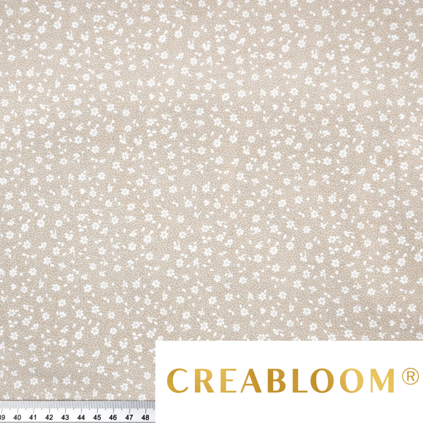 Coupon de Tissu coton Motif fleurs beige - 40cm x 50cm
