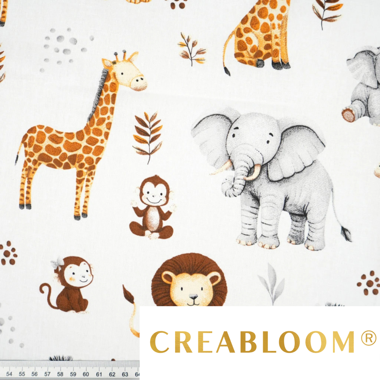 Coupon de Tissu coton Motif safari blanc - 40cm x 50cm