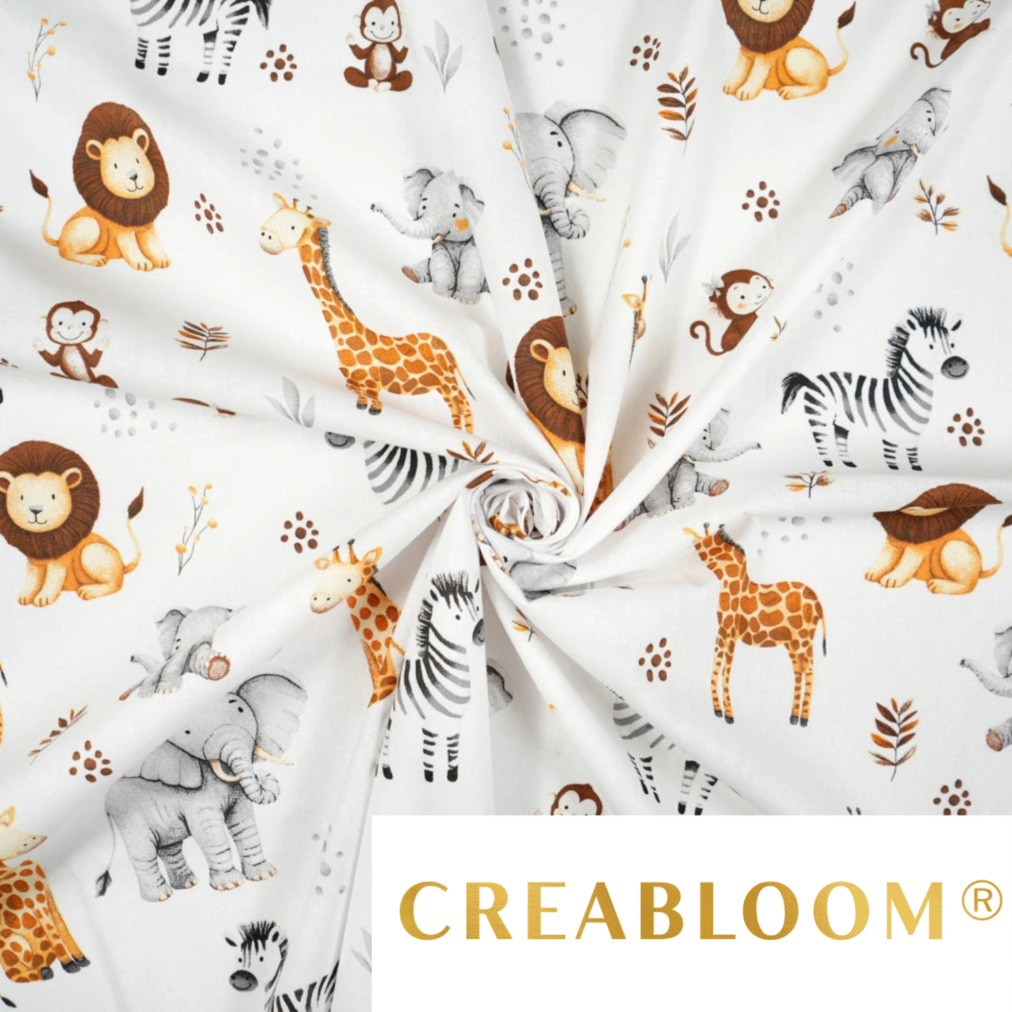 Coupon de Tissu coton Motif safari blanc - 40cm x 50cm