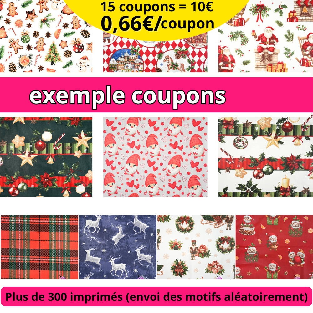 Lot SURPRISE de 15 coupons de 30cm x 30cm / imprimés variés