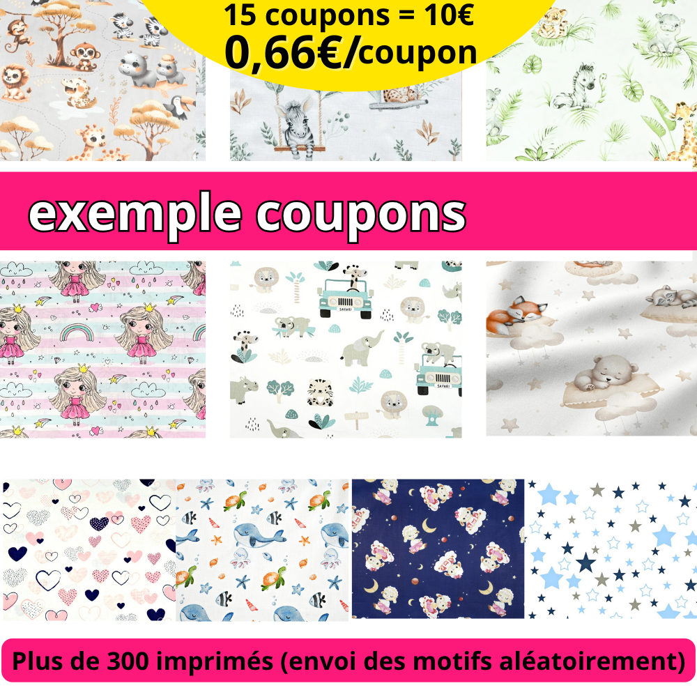 Lot SURPRISE de 15 coupons de 30cm x 30cm / imprimés variés