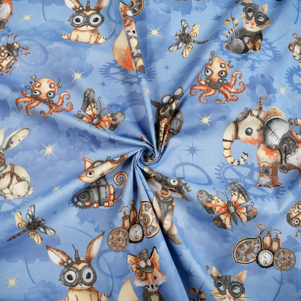 Tissu coton Motif animaux mécaniques