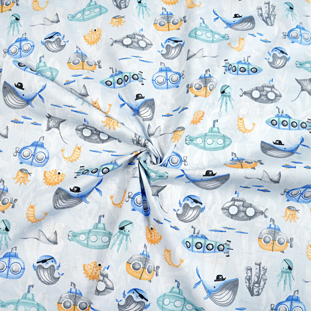 Coupon de Tissu coton Motif animaux de la mer - 40cm x 50cm