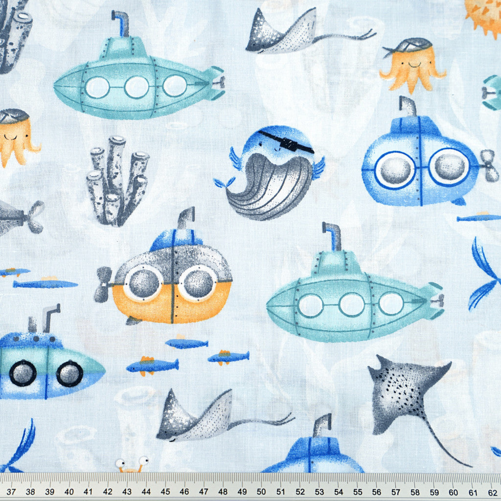 Coupon de Tissu coton Motif animaux de la mer - 40cm x 50cm