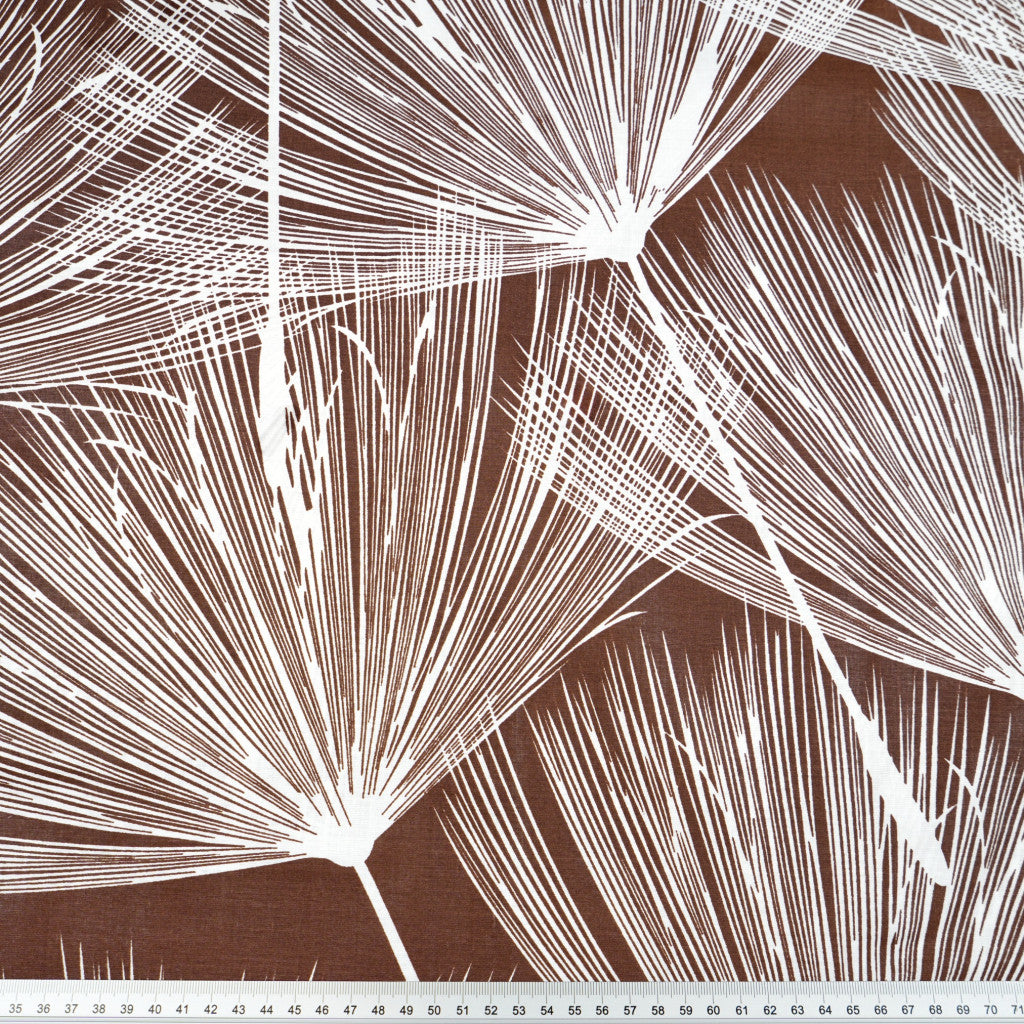 Tissu coton imprimé grands motifs pissenlits - marron