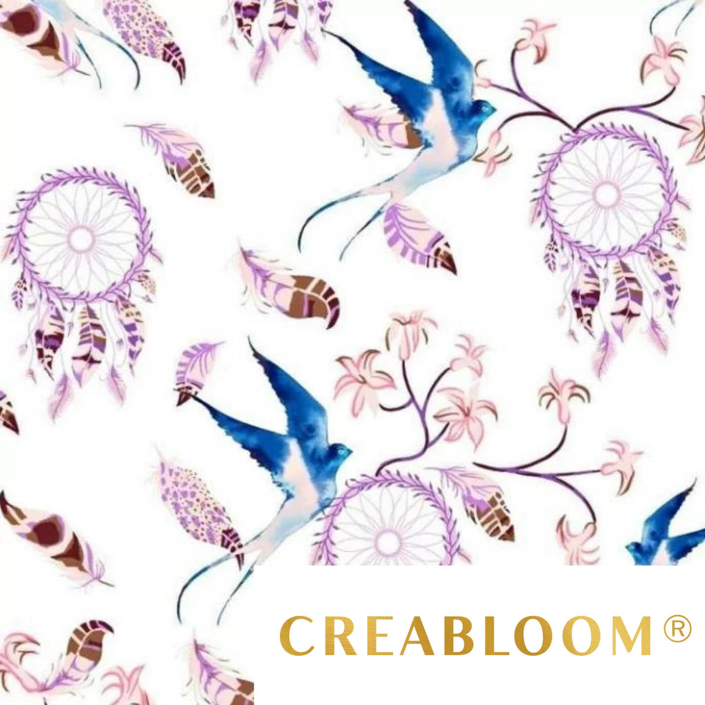 Tissu Coton Motif Attrape Rêves Et Oiseaux