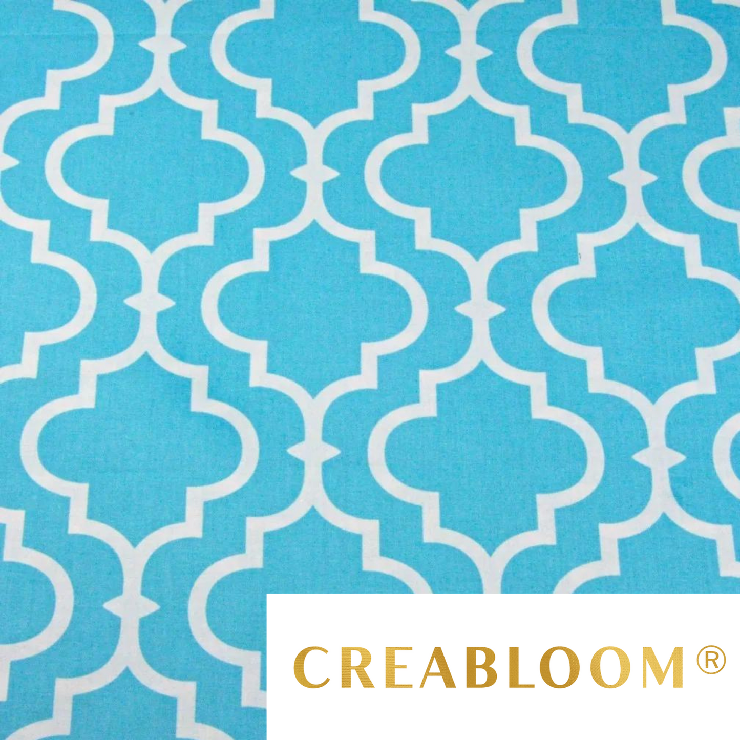Tissu Coton Imprimé Blanc Et Turquoise
