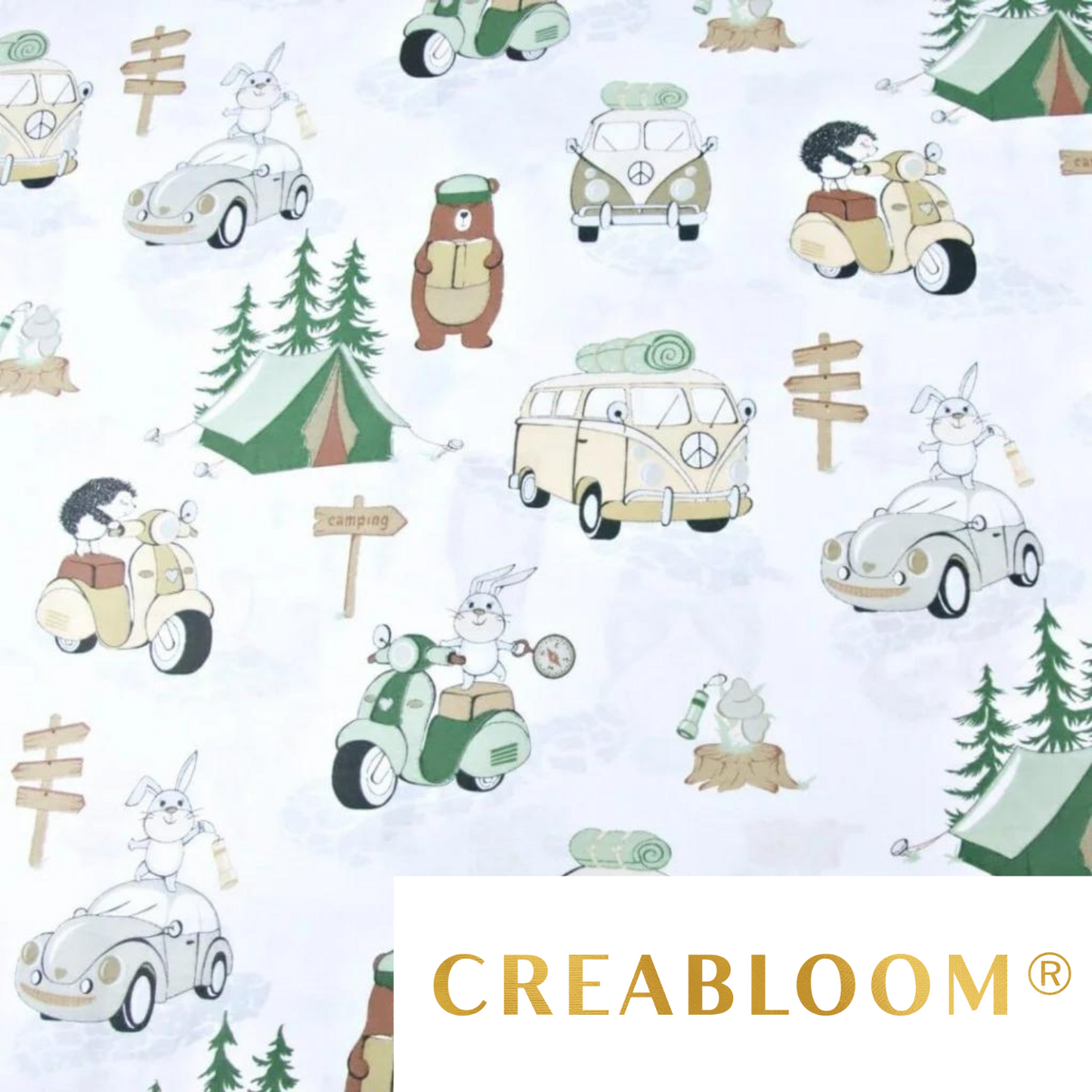 Tissu Coton Motif Animaux Camping