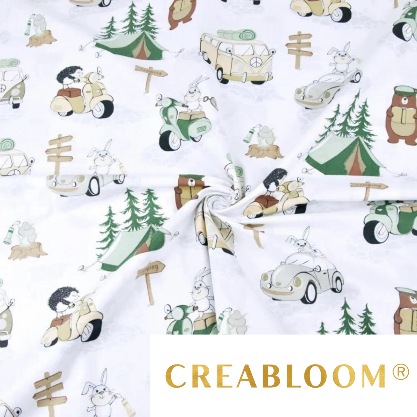 Tissu Coton Motif Animaux Camping