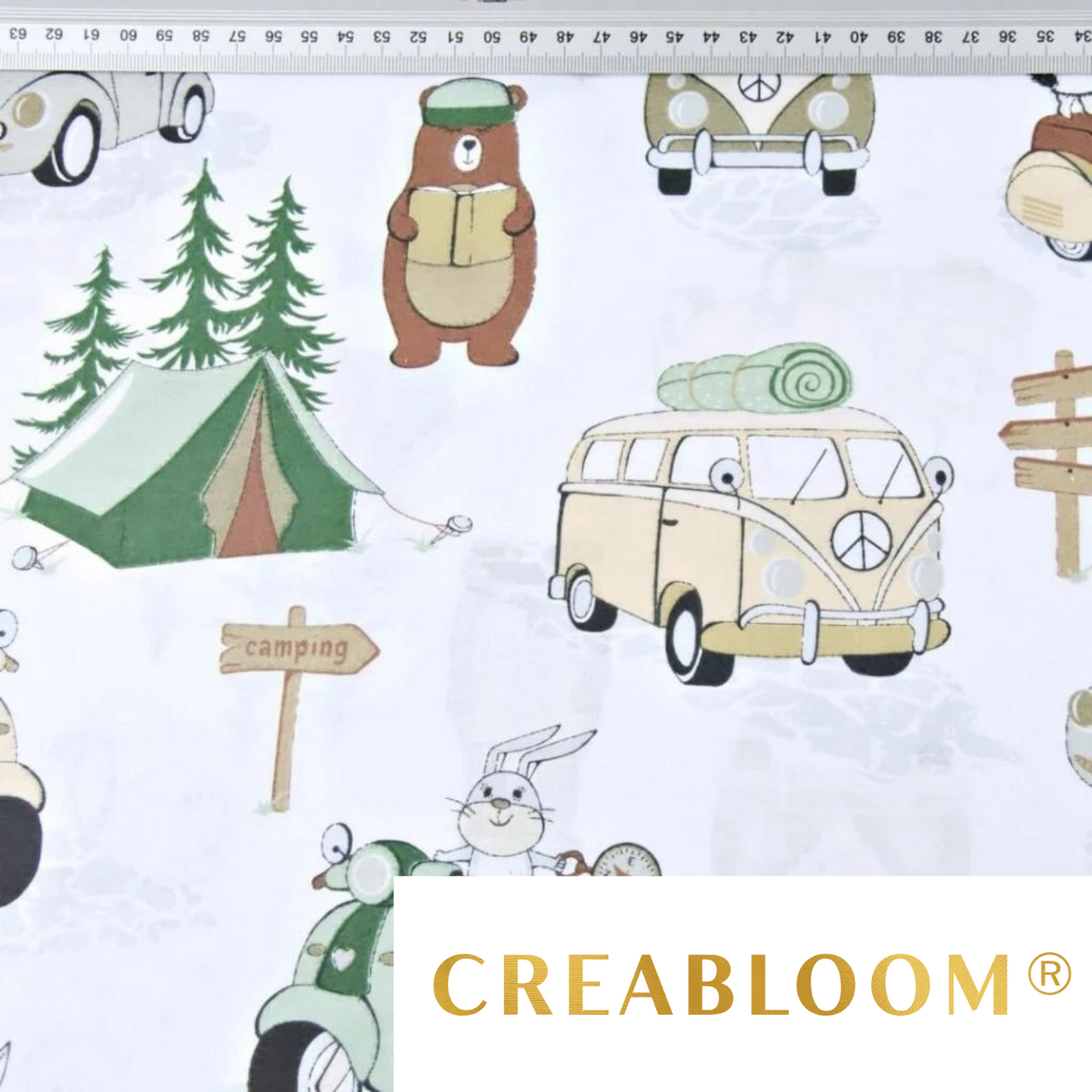 Tissu Coton Motif Animaux Camping