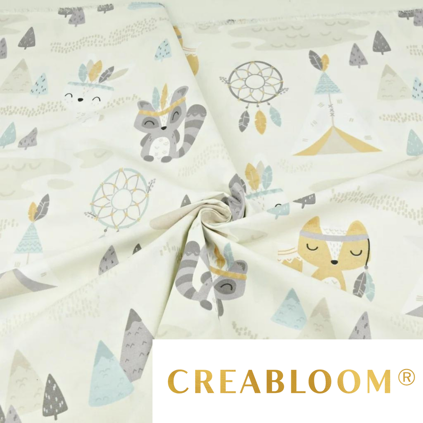 Tissu Coton Motif Animaux Indiens Et Attrape Rêves