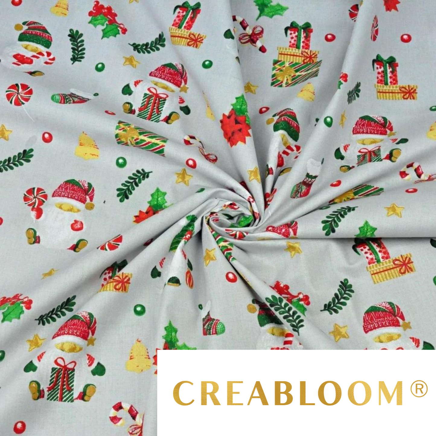 Tissu Coton Motif Noël Fond Gris