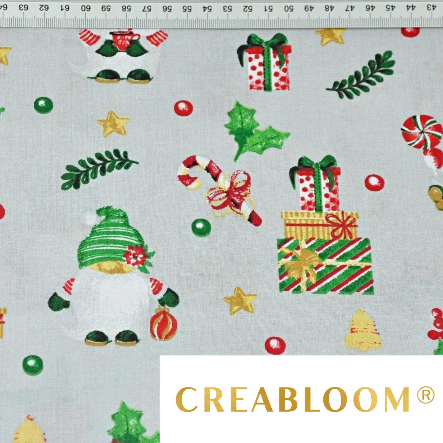 Tissu Coton Motif Noël Fond Gris