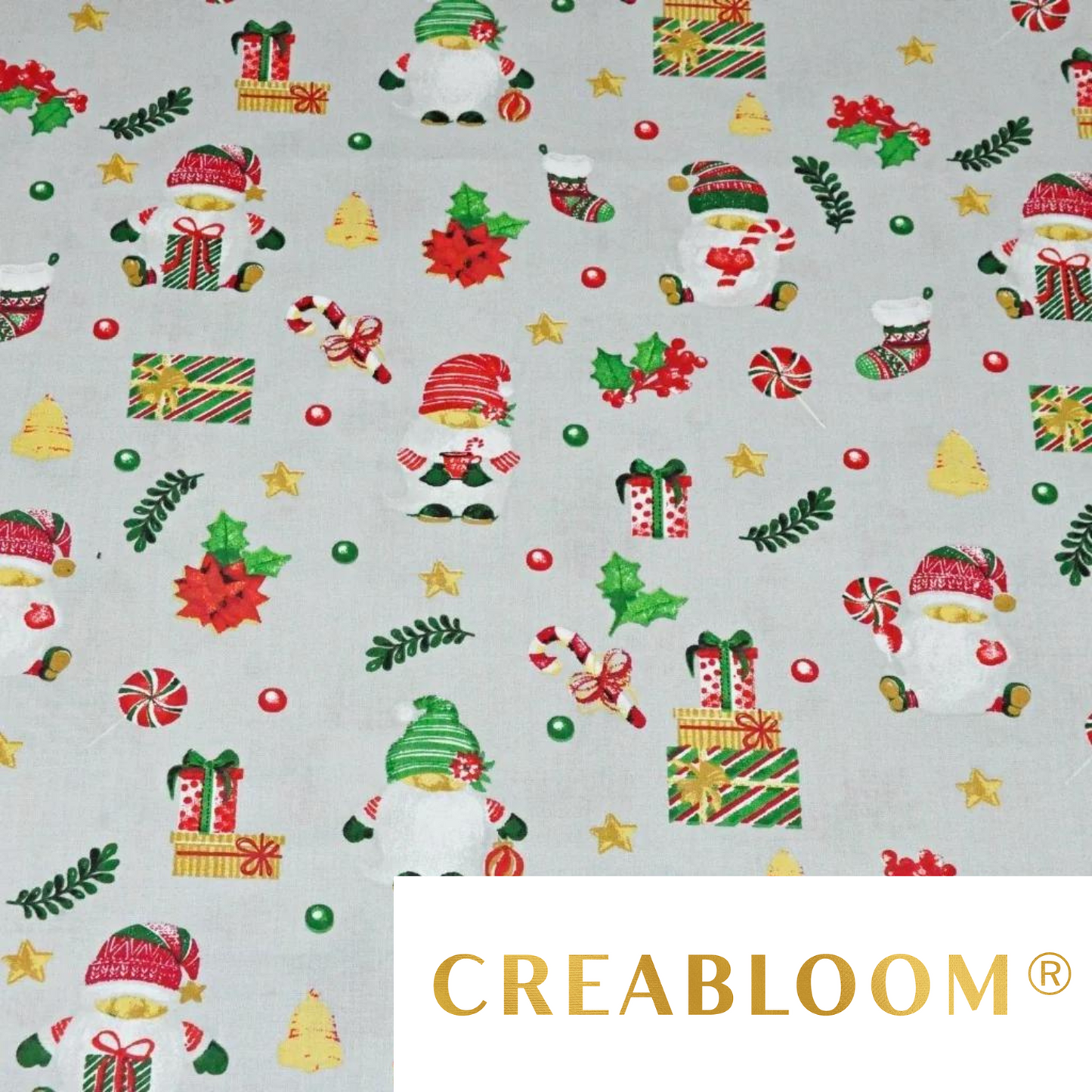 Tissu Coton Motif Noël Fond Gris