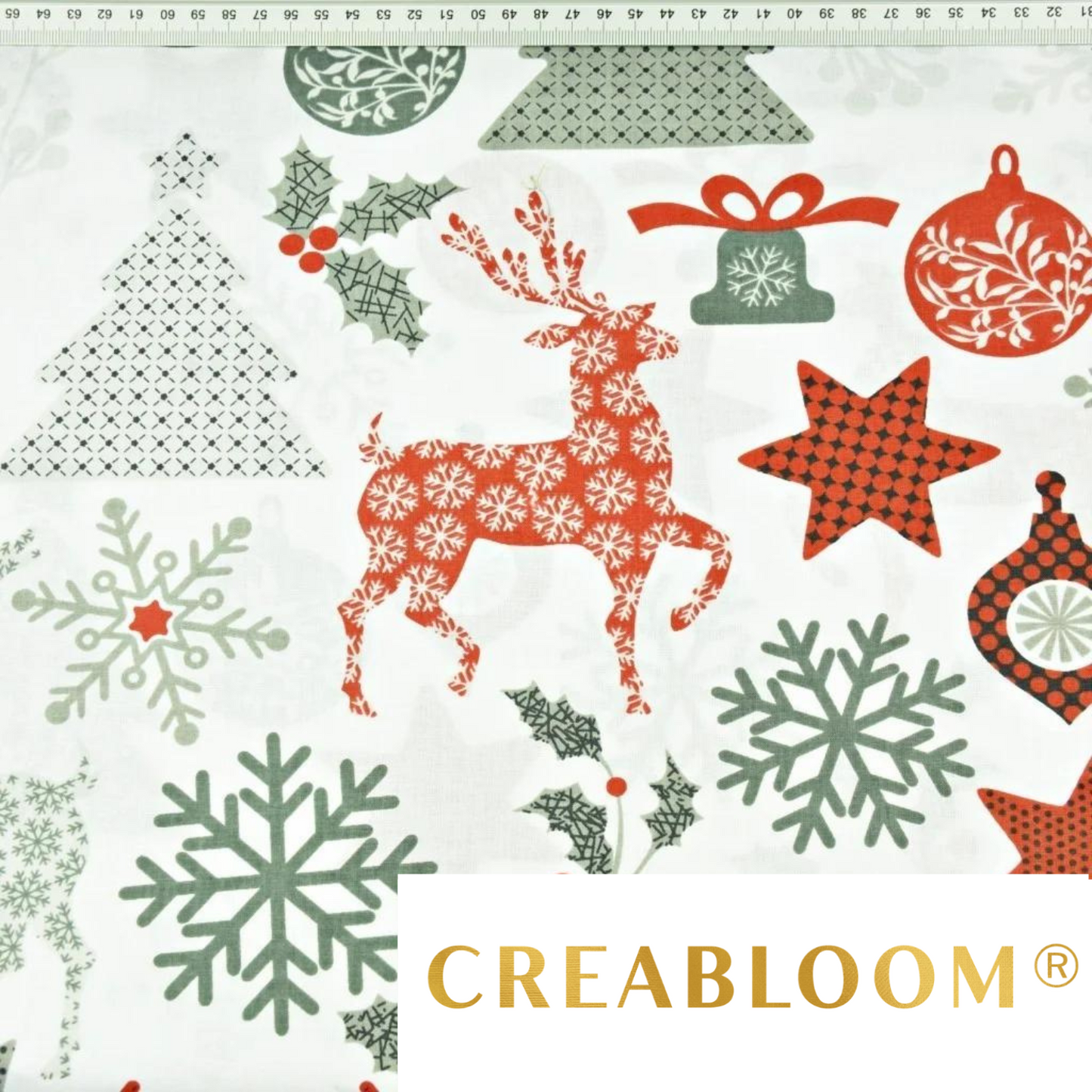 Tissu Coton Motif Noël - Rouge Et Gris