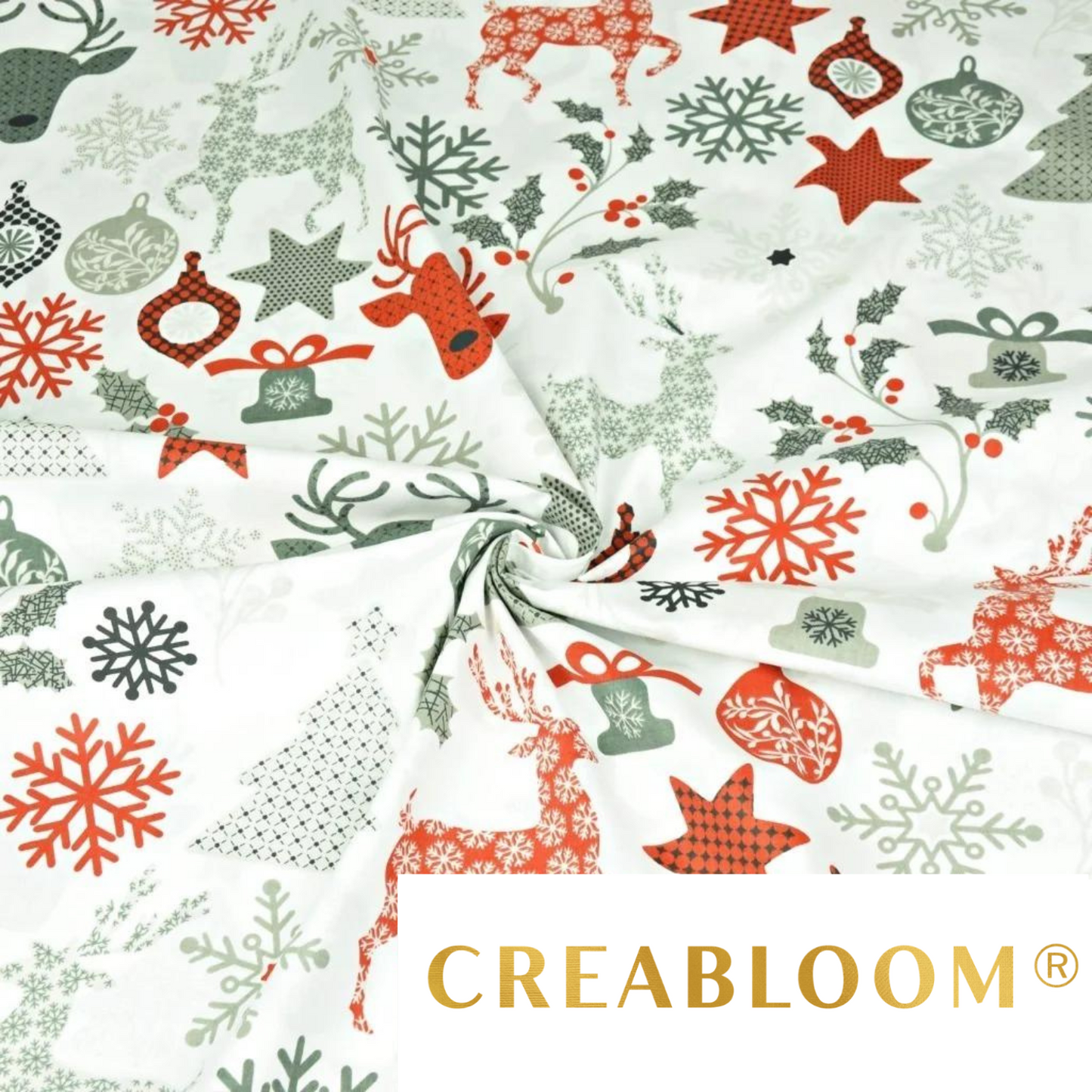Tissu Coton Motif Noël - Rouge Et Gris