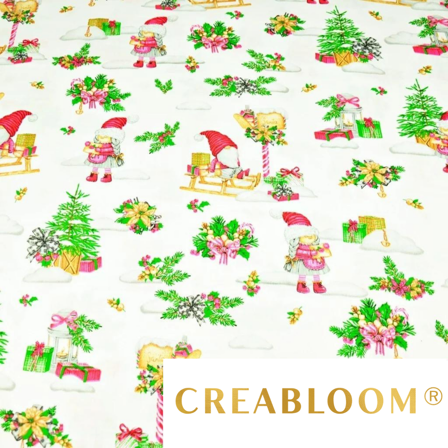 Tissu Coton Motif Noël Fond Blanc