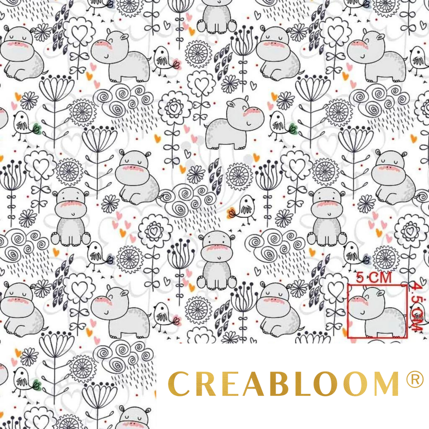 Tissu Coton Motif Hippopotames