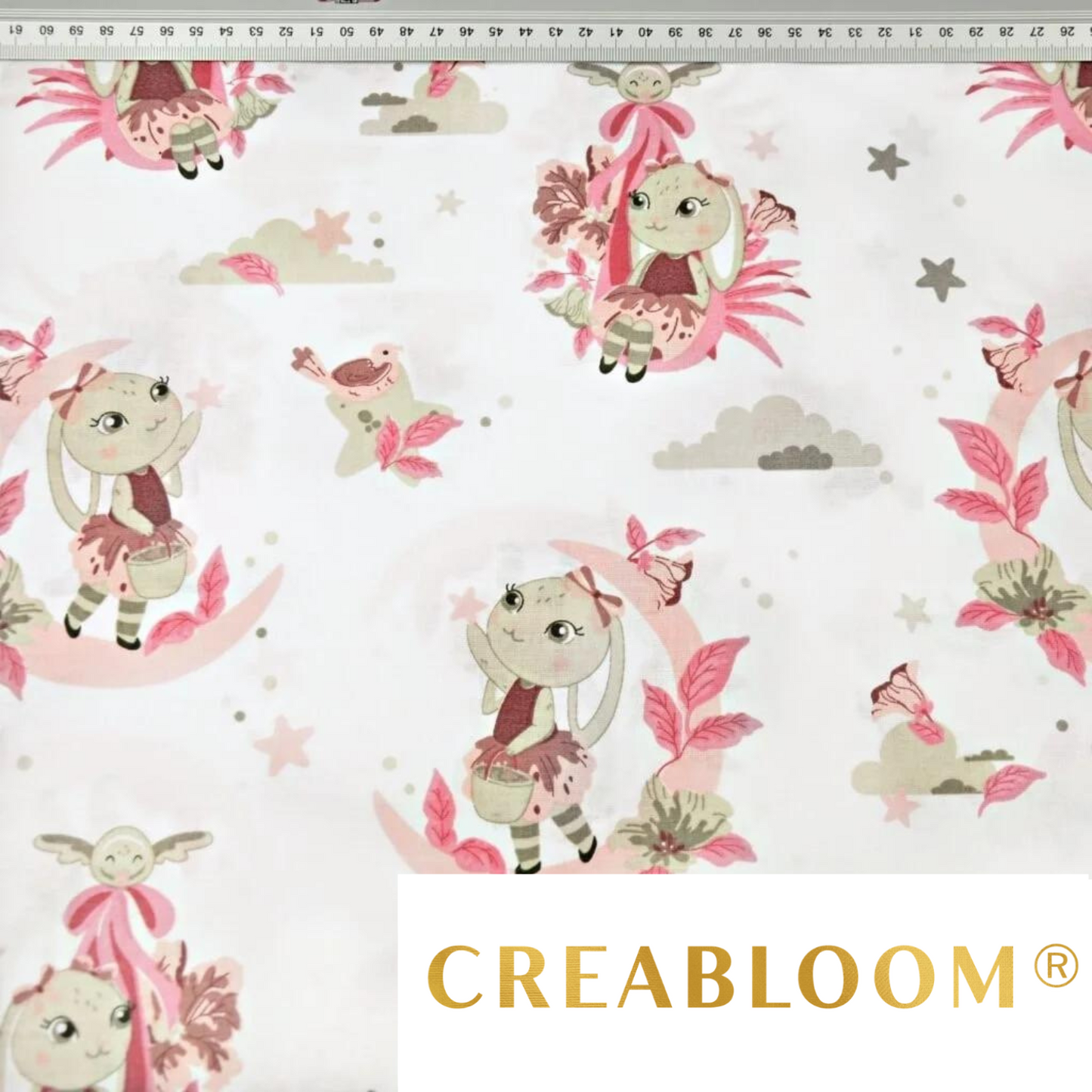 Tissu Coton Motif Lapin Sur La Lune
