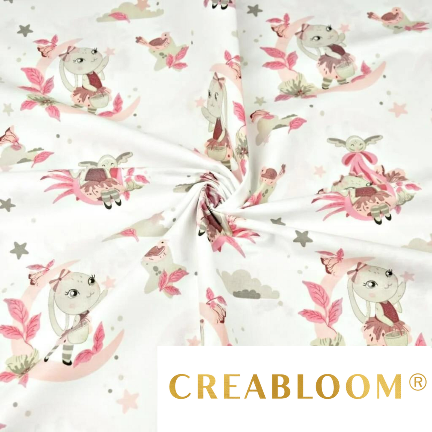 Tissu Coton Motif Lapin Sur La Lune