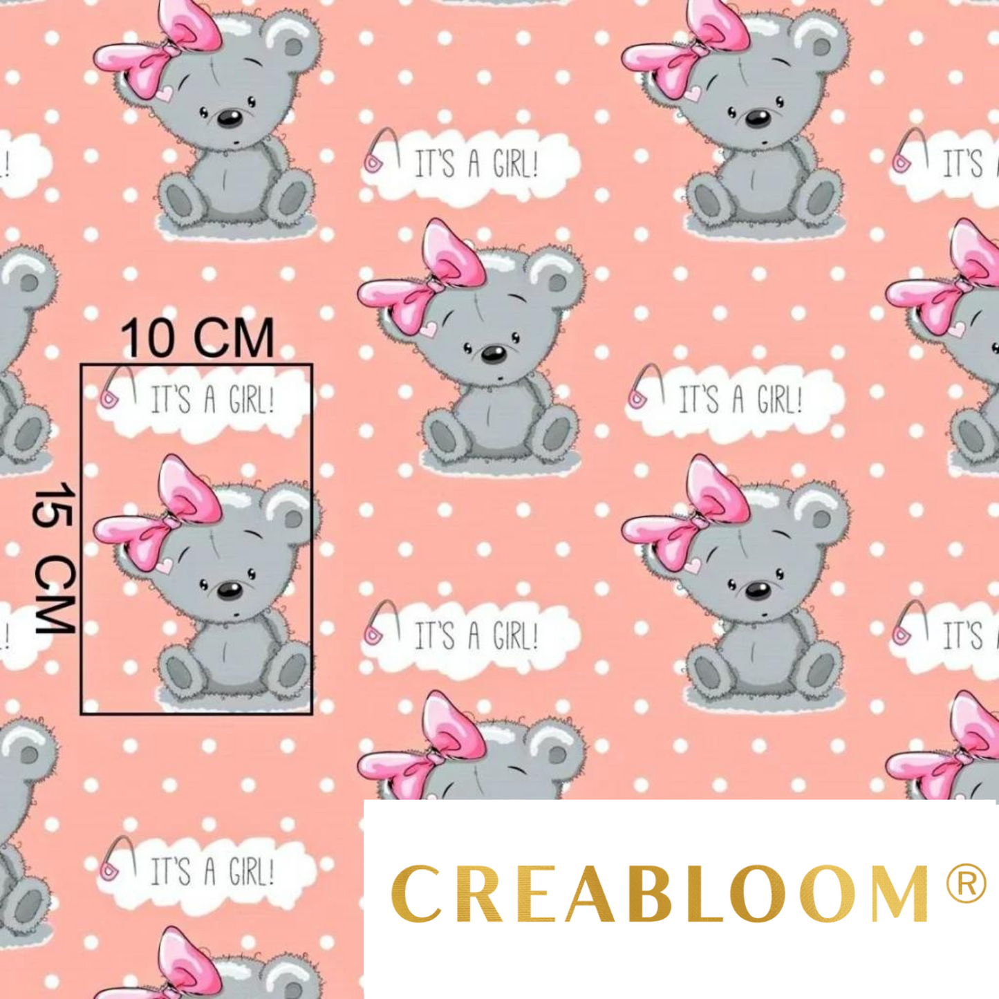 Tissu Coton Motif Oursons - Fond Saumon