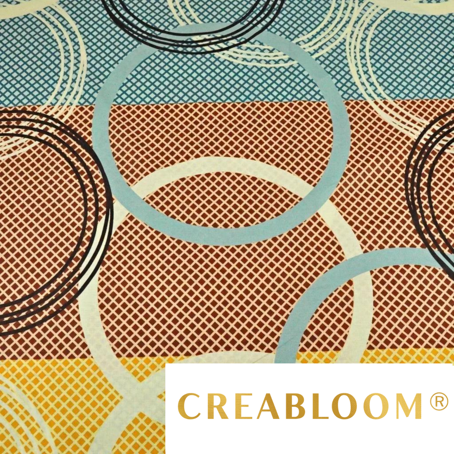 Tissu Coton Imprimé Bleu Marron Et Jaune