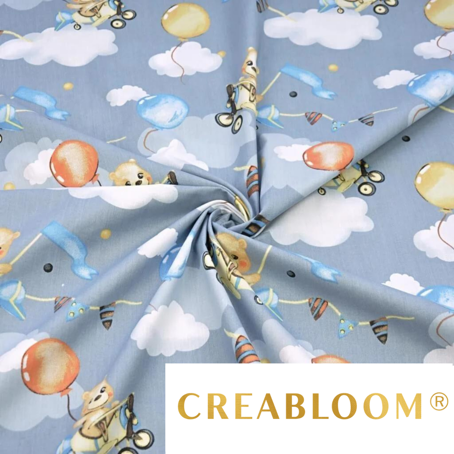 Tissu Coton Motif Oursons Et Avions