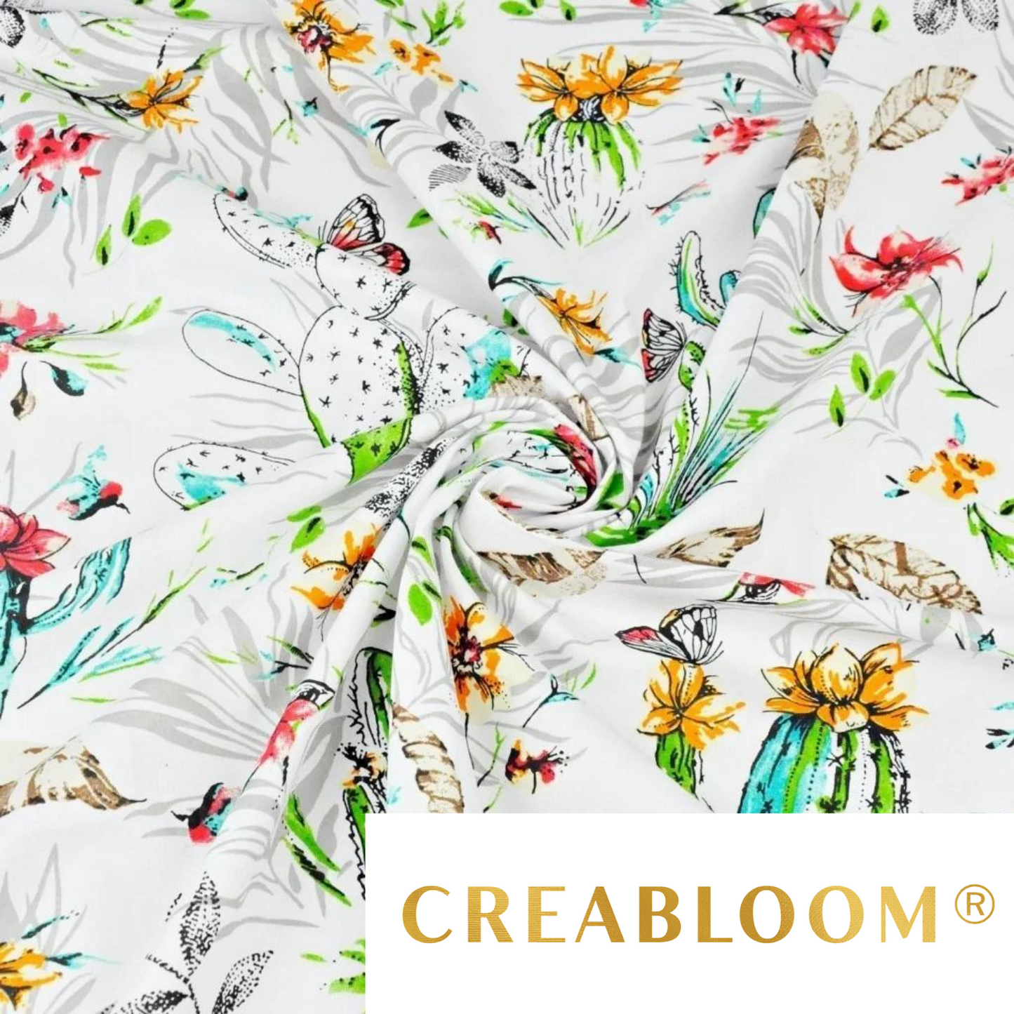 Tissu Coton Motif Fleurs Et Cactus