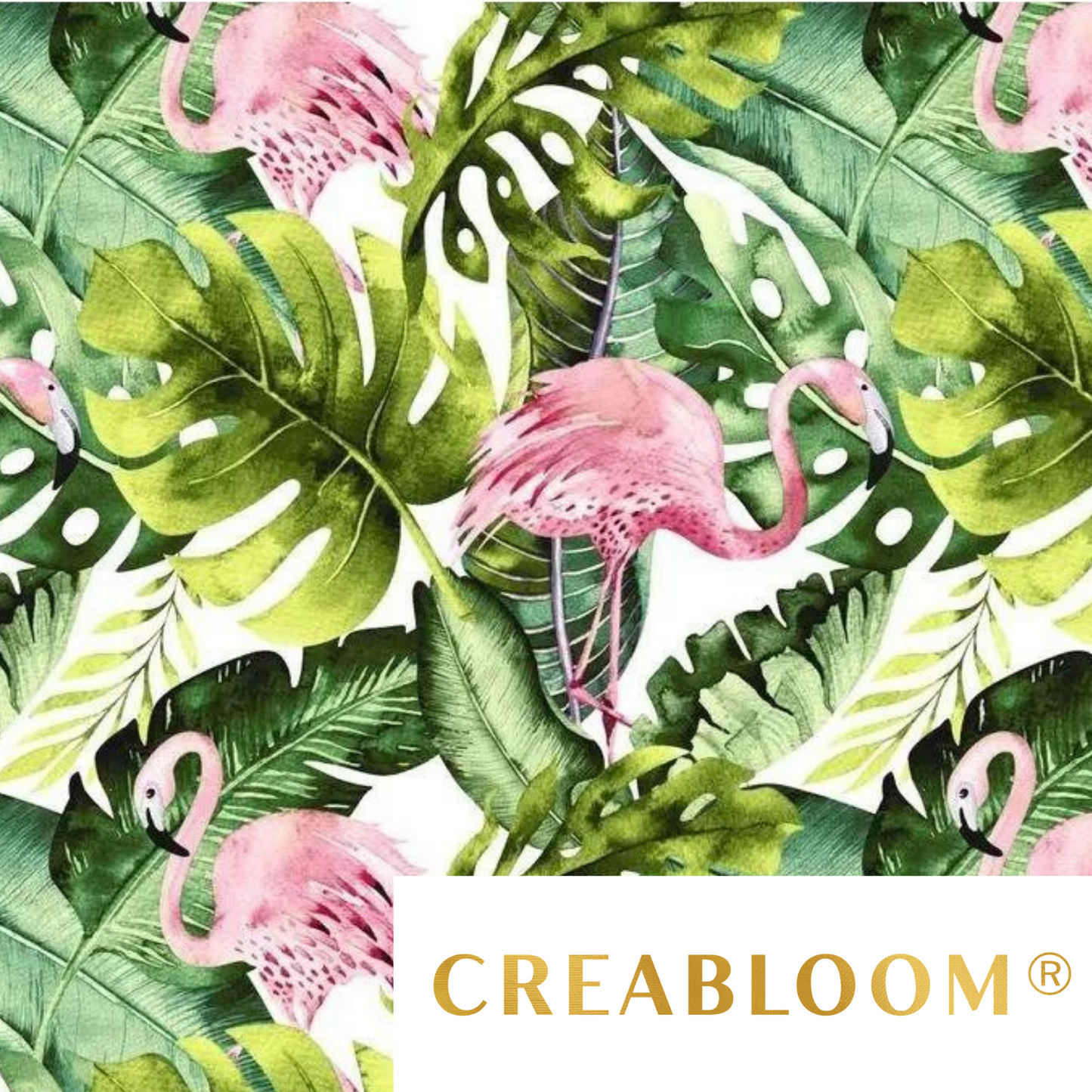 Tissu Coton Motif Flamant Rose Et Plantes