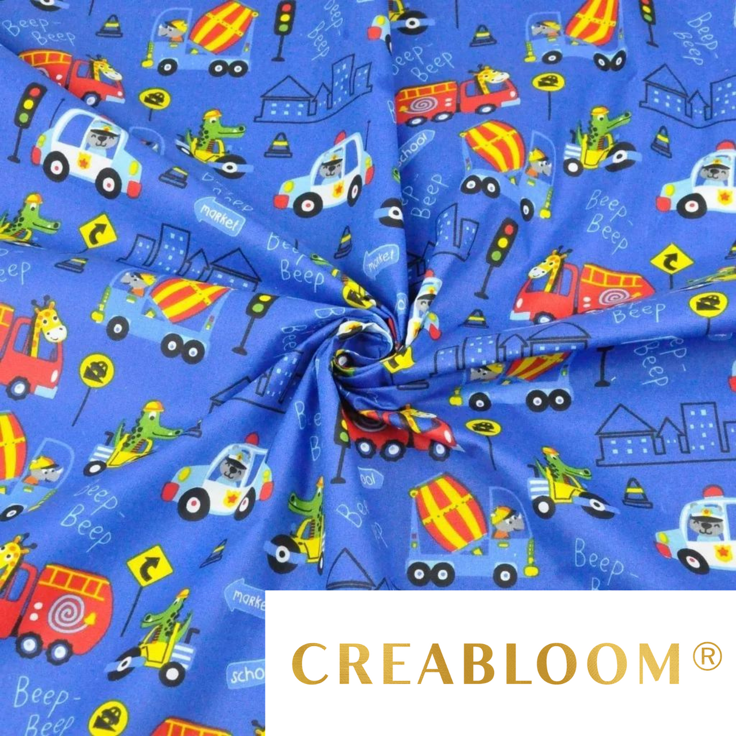 Tissu Coton Motif Véhicules Et Animaux