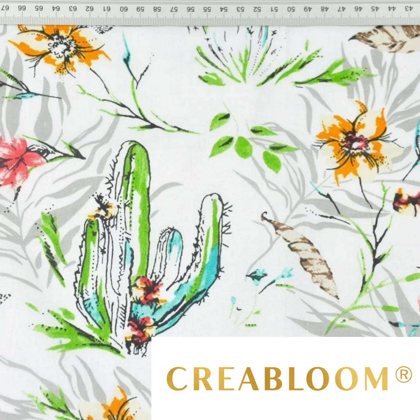 Tissu Coton Motif Fleurs Et Cactus