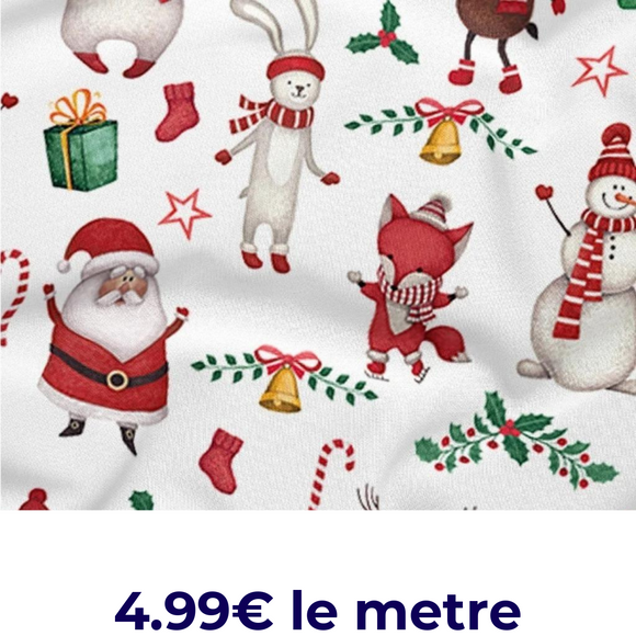 Tissu Coton Motif Noël - Blanc