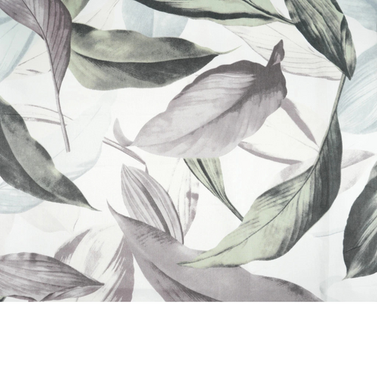 Tissu coton imprimé grandes feuilles violet / menthe