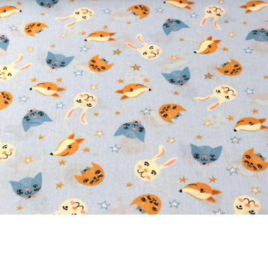Tissu coton Motif chats, lapins et renards
