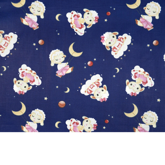 Tissu coton Motif moutons fond bleu marine