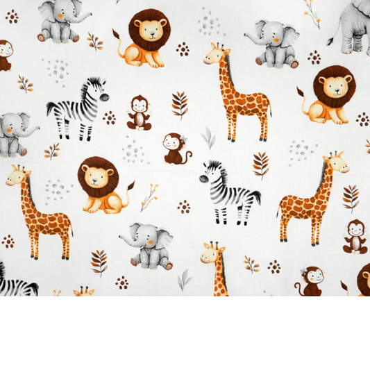 Coupon de Tissu coton Motif safari blanc - 40cm x 50cm