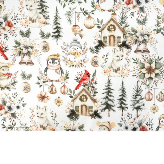 Tissu coton Motif Noël - vert et beige