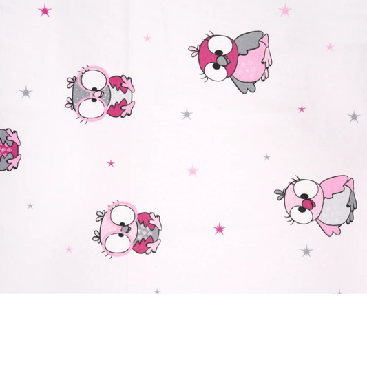 Tissu coton Motif hiboux fond rose clair