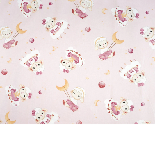 Tissu coton Motif moutons fond rose
