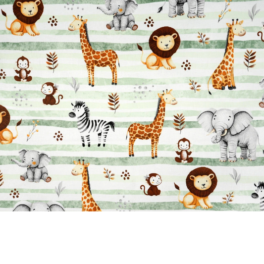 Coupon de Tissu coton Motif safari vert - 40cm x 50cm