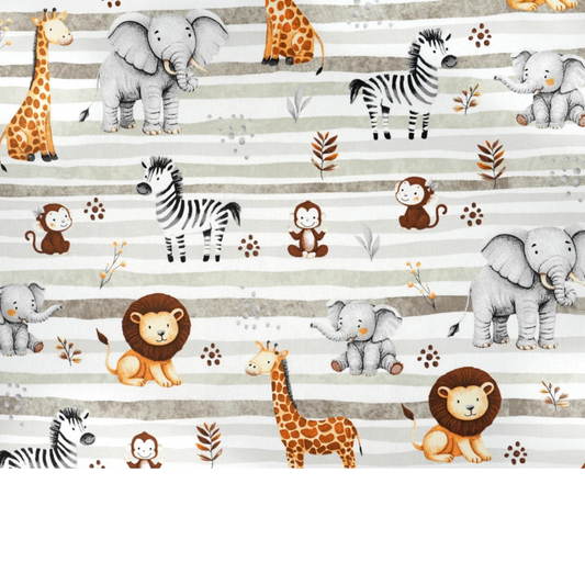 Coupon de Tissu coton Motif safari gris - 40cm x 50cm