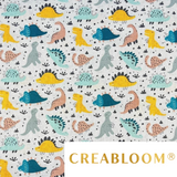 Tissu Coton Motif Dinosaures Fond Gris